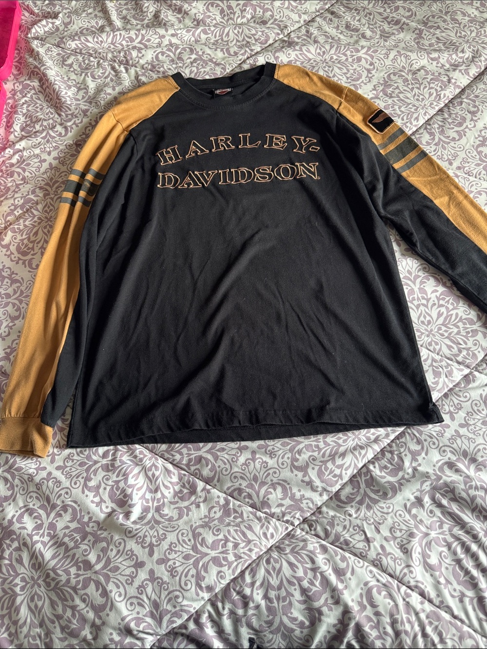 Harley-Davidson Black & Gold Two-Tone Long Sleeve Shirt-L